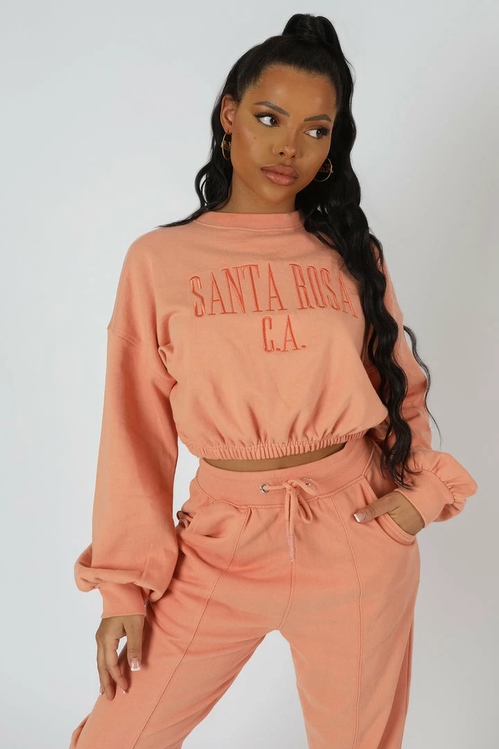 Kaiia SANTA ROSA GATHERED HEM CROPPED SWEATSHIRT PEACH 3 Kaiia SANTA ROSA GATHERED HEM CROPPED SWEATSHIRT PEACH