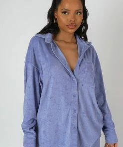 Kaiia OVERSIZED TOWELLING SHIRT PURPLE