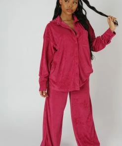 Kaiia CLOTHING TOWELLING WIDE LEG JOGGERS PINK