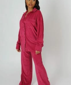 Kaiia CLOTHING TOWELLING WIDE LEG JOGGERS PINK