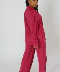 Kaiia CLOTHING TOWELLING WIDE LEG JOGGERS PINK