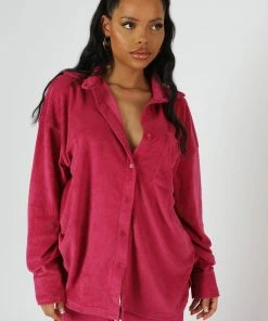 Kaiia CLOTHING OVERSIZED TOWELLING SHIRT PINK