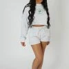 Kaiia HIGH WAISTED SLOGAN DRAWSTRING MINI SHORTS OATMEAL MARL CO-ORDS 2 Kaiia HIGH WAISTED SLOGAN DRAWSTRING MINI SHORTS OATMEAL MARL CO-ORDS