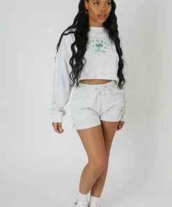 Kaiia HIGH WAISTED SLOGAN DRAWSTRING MINI SHORTS OATMEAL MARL CO-ORDS