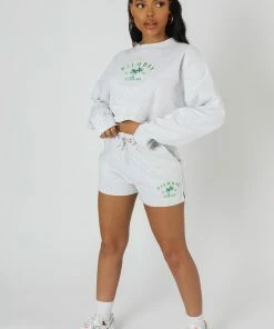 Kaiia HIGH WAISTED SLOGAN DRAWSTRING MINI SHORTS OATMEAL MARL CO-ORDS