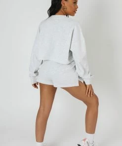 Kaiia HIGH WAISTED SLOGAN DRAWSTRING MINI SHORTS OATMEAL MARL CO-ORDS