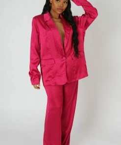 Kaiia CLOTHING SATIN DAD BLAZER PINK