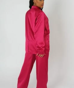 Kaiia CLOTHING SATIN DAD BLAZER PINK