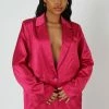 Kaiia CLOTHING SATIN DAD BLAZER PINK