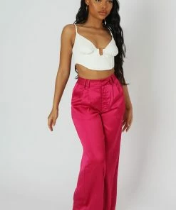 Kaiia SATIN WIDE LEG TAILORED TROUSERS PINK 12 Kaiia SATIN WIDE LEG TAILORED TROUSERS PINK