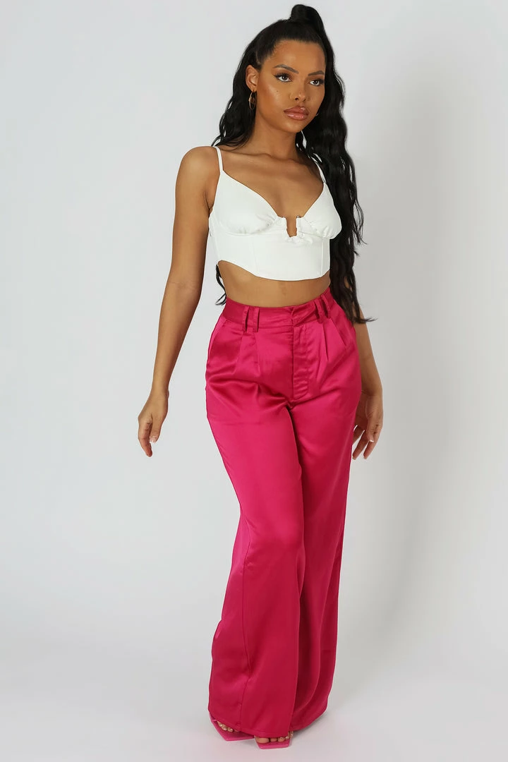 Kaiia SATIN WIDE LEG TAILORED TROUSERS PINK 5 Kaiia SATIN WIDE LEG TAILORED TROUSERS PINK