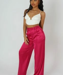Kaiia SATIN WIDE LEG TAILORED TROUSERS PINK