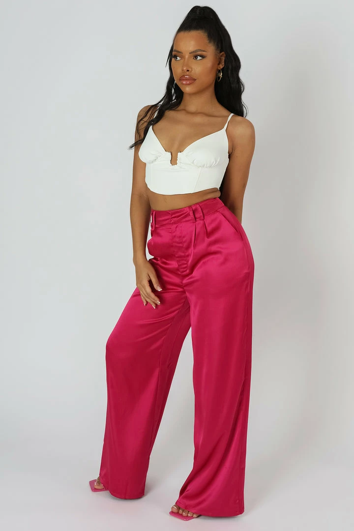 Kaiia SATIN WIDE LEG TAILORED TROUSERS PINK 3 Kaiia SATIN WIDE LEG TAILORED TROUSERS PINK