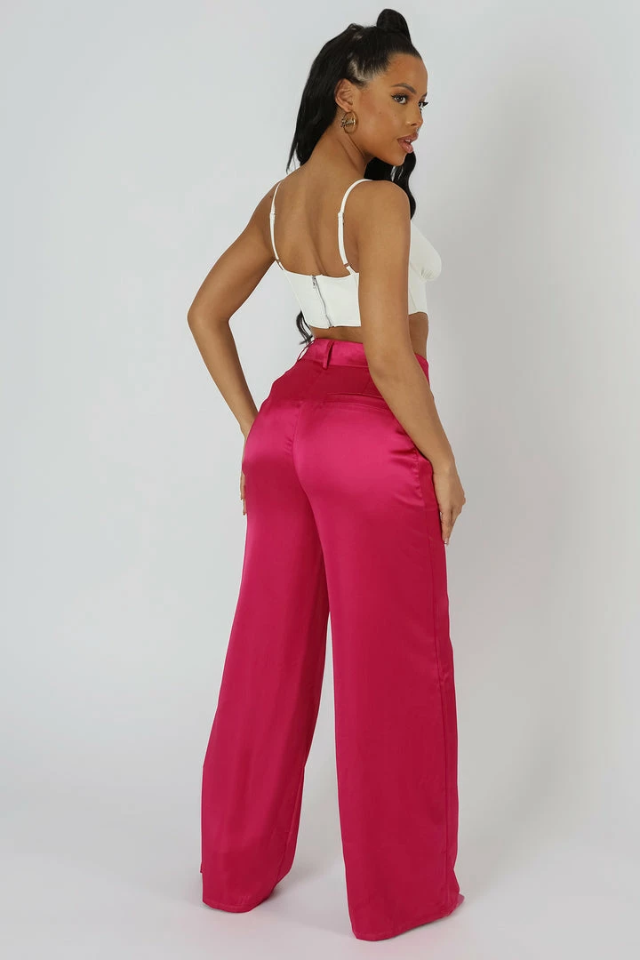 Kaiia SATIN WIDE LEG TAILORED TROUSERS PINK 4 Kaiia SATIN WIDE LEG TAILORED TROUSERS PINK