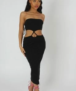 Kaiia CLOTHING STRAPLESS BANDEAU CUT OUT DETAIL MIDI DRESS BLACK 13 Kaiia CLOTHING STRAPLESS BANDEAU CUT OUT DETAIL MIDI DRESS BLACK