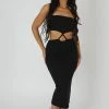 Kaiia CLOTHING STRAPLESS BANDEAU CUT OUT DETAIL MIDI DRESS BLACK