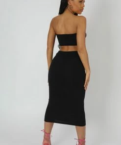 Kaiia CLOTHING STRAPLESS BANDEAU CUT OUT DETAIL MIDI DRESS BLACK 11 Kaiia CLOTHING STRAPLESS BANDEAU CUT OUT DETAIL MIDI DRESS BLACK