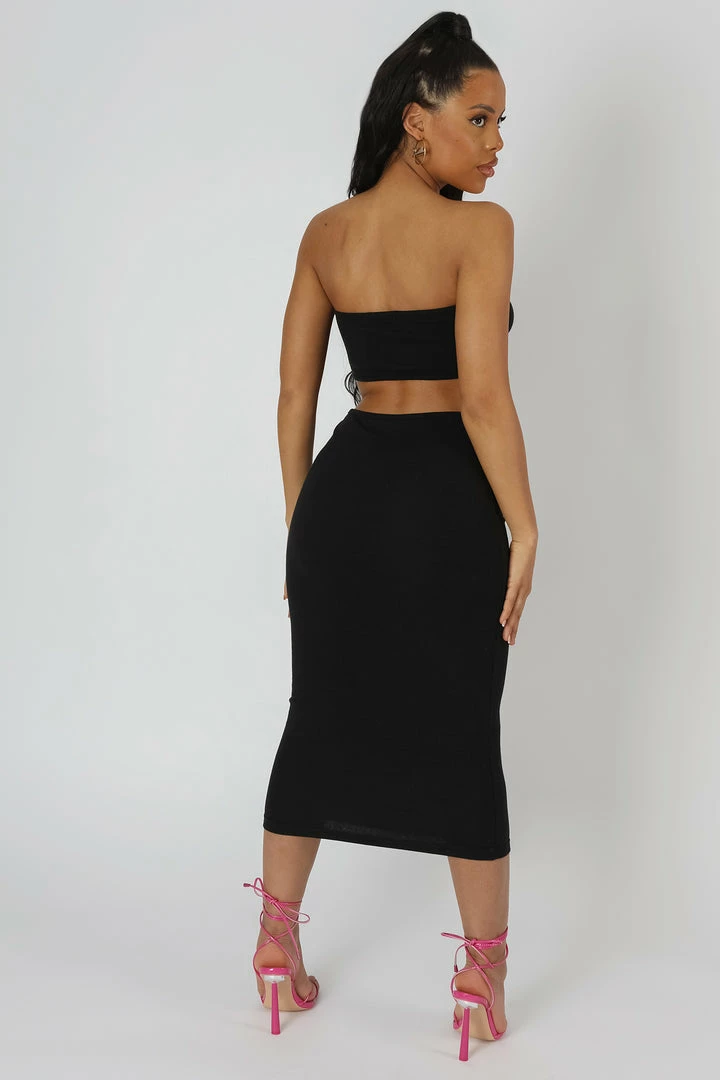 Kaiia CLOTHING STRAPLESS BANDEAU CUT OUT DETAIL MIDI DRESS BLACK 5 Kaiia CLOTHING STRAPLESS BANDEAU CUT OUT DETAIL MIDI DRESS BLACK
