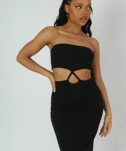 Kaiia CLOTHING STRAPLESS BANDEAU CUT OUT DETAIL MIDI DRESS BLACK 12 Kaiia CLOTHING STRAPLESS BANDEAU CUT OUT DETAIL MIDI DRESS BLACK