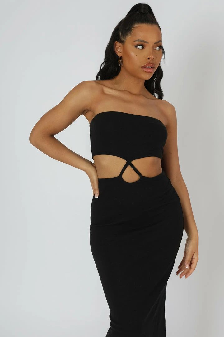 Kaiia CLOTHING STRAPLESS BANDEAU CUT OUT DETAIL MIDI DRESS BLACK 6 Kaiia CLOTHING STRAPLESS BANDEAU CUT OUT DETAIL MIDI DRESS BLACK