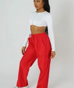 Kaiia CLOTHING SPLIT HEM CARGO TROUSERS RED