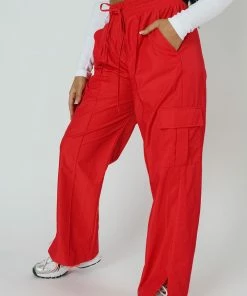 Kaiia CLOTHING SPLIT HEM CARGO TROUSERS RED