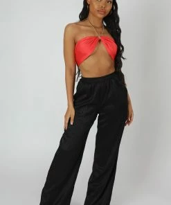 Kaiia SATIN ZEBRA PRINT WIDE LEG TROUSERS BLACK CLOTHING