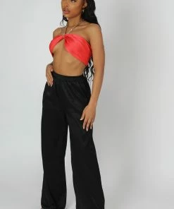 Kaiia SATIN ZEBRA PRINT WIDE LEG TROUSERS BLACK CLOTHING