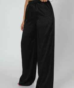 Kaiia SATIN ZEBRA PRINT WIDE LEG TROUSERS BLACK CLOTHING