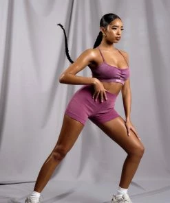 Kaiia CLOTHING ATHLEISURE CROSS BACK RIBBED BRALET PURPLE