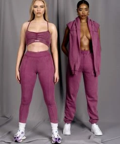 Kaiia ATHLEISURE SEAM FRONT RIBBED LEGGINGS PURPLE CLOTHING