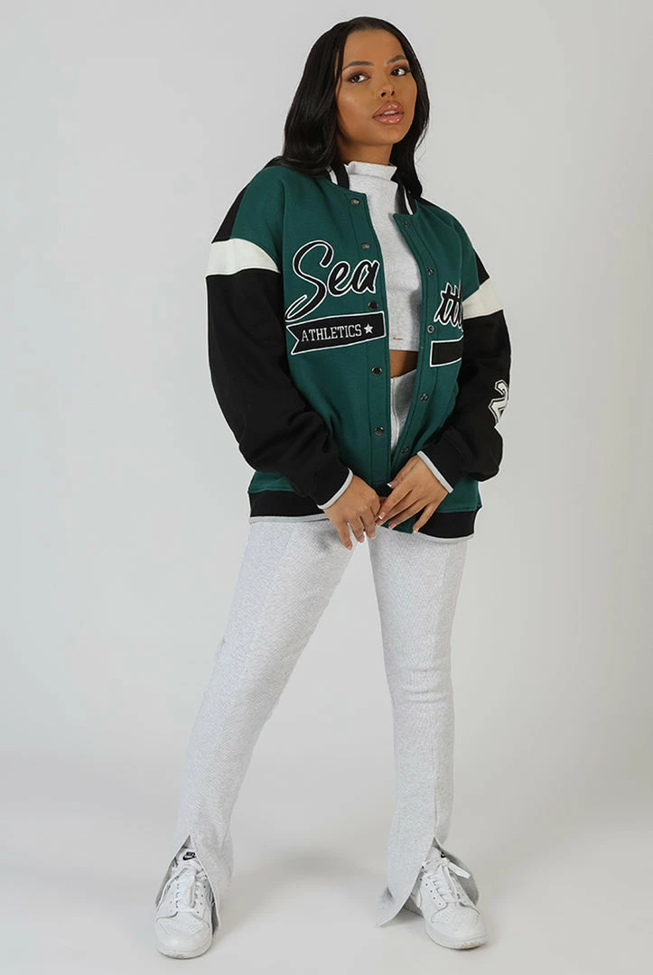 Kaiia SEATTLE VARSITY JACKET FOREST GREEN CLOTHING 5 Kaiia SEATTLE VARSITY JACKET FOREST GREEN CLOTHING