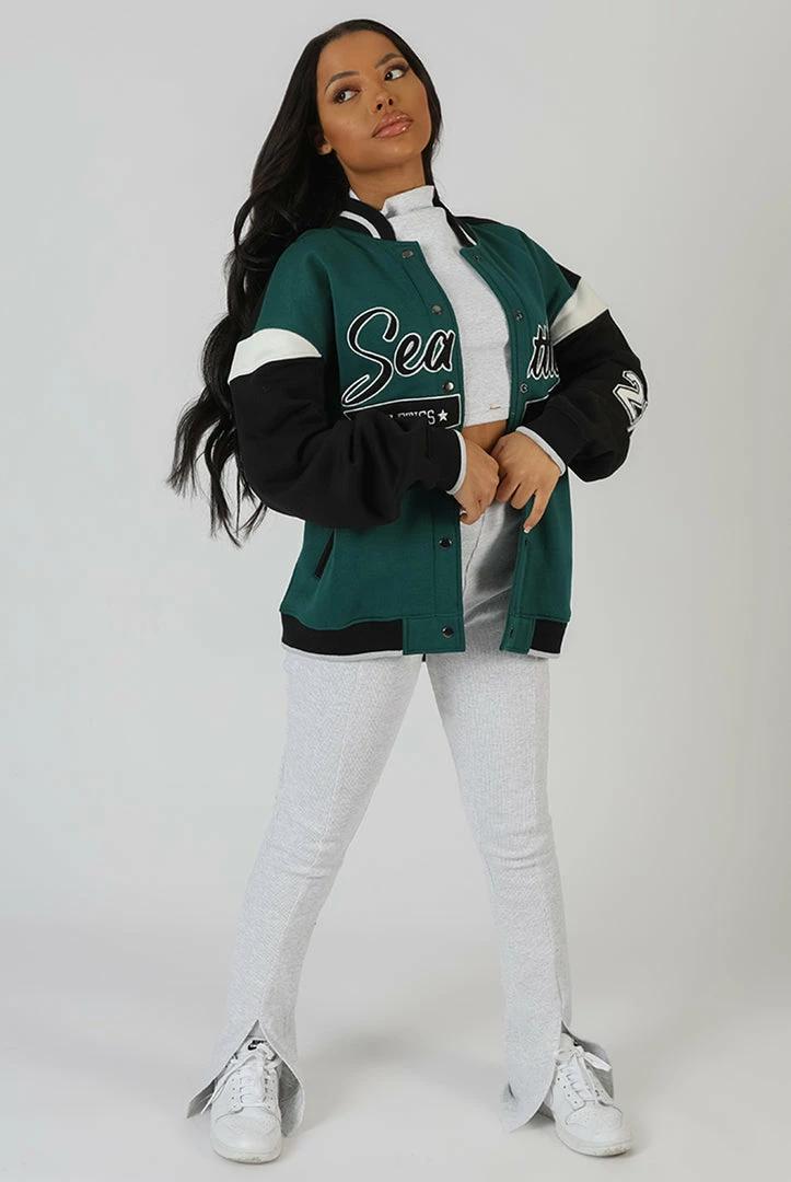 Kaiia SEATTLE VARSITY JACKET FOREST GREEN CLOTHING 6 Kaiia SEATTLE VARSITY JACKET FOREST GREEN CLOTHING