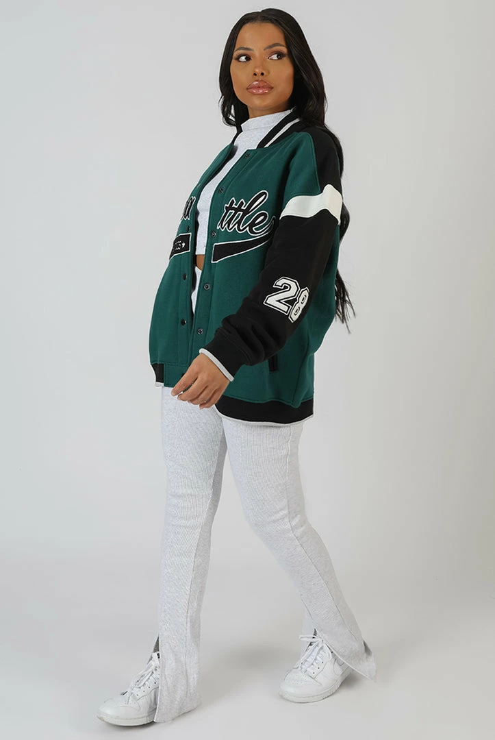 Kaiia SEATTLE VARSITY JACKET FOREST GREEN CLOTHING 7 Kaiia SEATTLE VARSITY JACKET FOREST GREEN CLOTHING