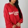 Kaiia OVERSIZED VARSITY PIPING DETAIL SWEATSHIRT RED