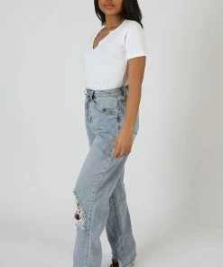 Kaiia KNOTCH FRONT SHORT SLEEVE RIBBED BODYSUIT WHITE CLOTHING