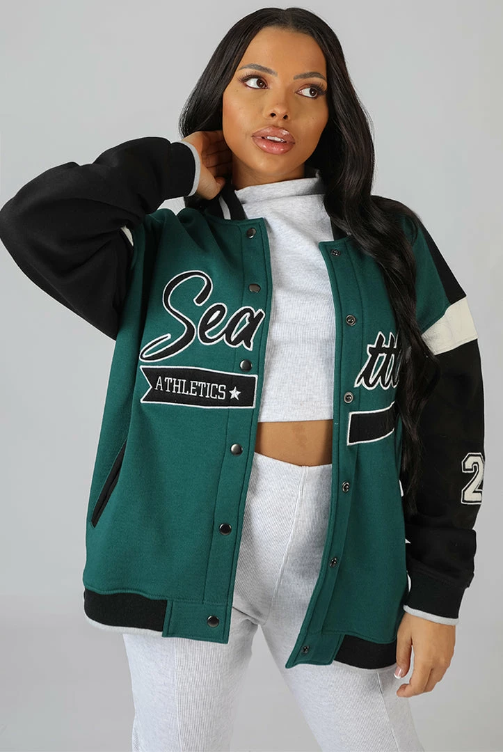 Kaiia SEATTLE VARSITY JACKET FOREST GREEN CLOTHING 9 Kaiia SEATTLE VARSITY JACKET FOREST GREEN CLOTHING