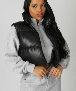 Kaiia PU CROPPED GILET BLACK CLOTHING