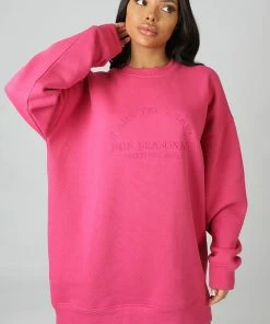 KAIIA EMBROIDERED SWEAT DRESS PINK
