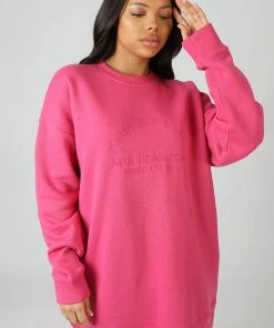 KAIIA EMBROIDERED SWEAT DRESS PINK