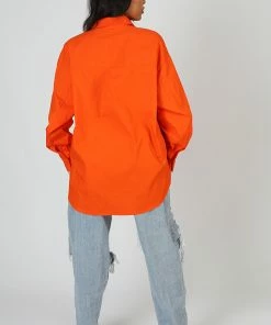 Kaiia OVERSIZED POCKET POPLIN SHIRT ORANGE CLOTHING