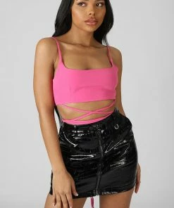 Kaiia STRAPPY SQUARE NECK CROP TOP PINK CLOTHING