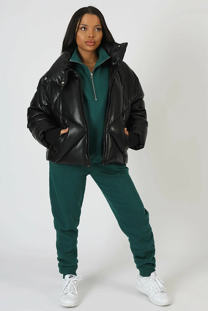 Kaiia CLOTHING PU QUILTED PUFFER JACKET BLACK 4 Kaiia CLOTHING PU QUILTED PUFFER JACKET BLACK