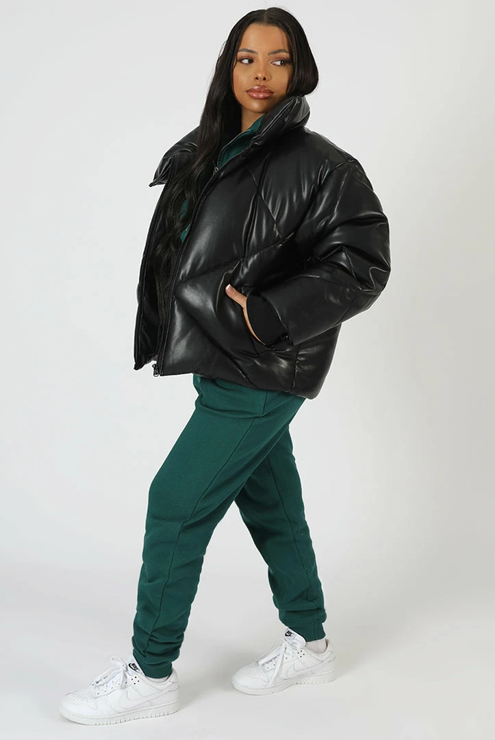 Kaiia CLOTHING PU QUILTED PUFFER JACKET BLACK 5 Kaiia CLOTHING PU QUILTED PUFFER JACKET BLACK