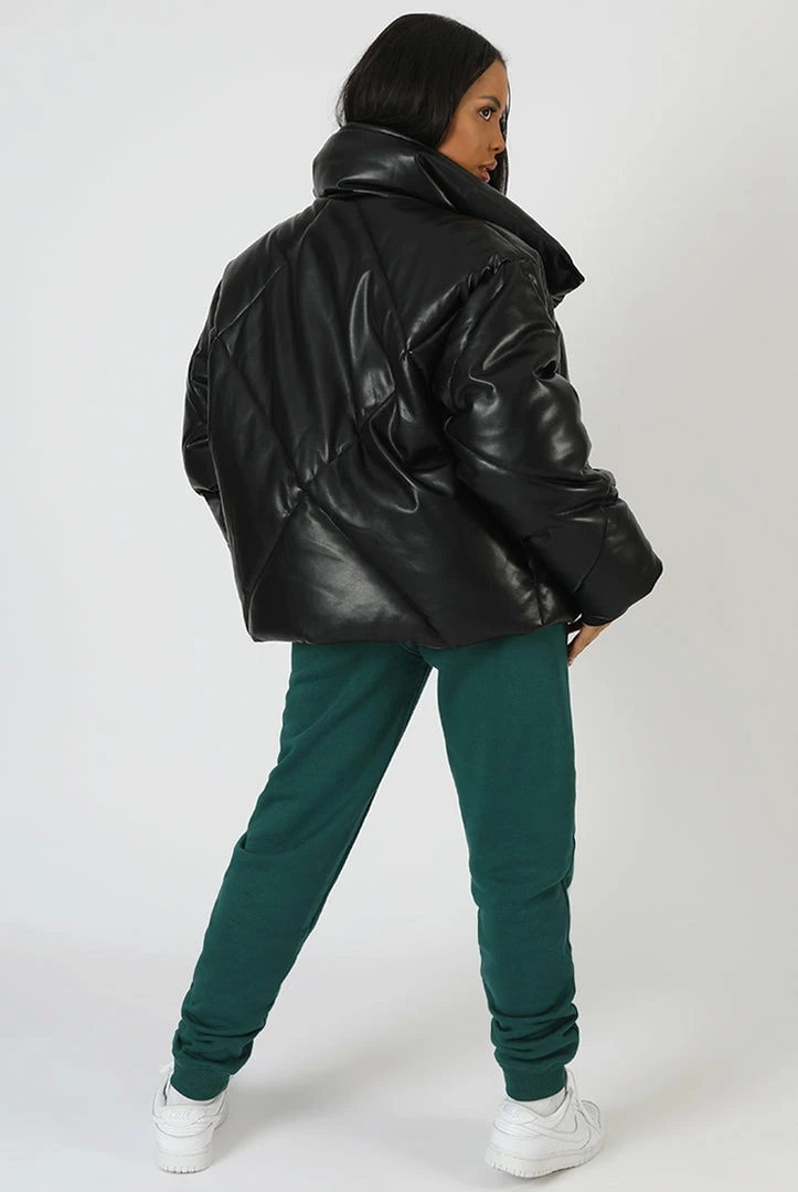 Kaiia CLOTHING PU QUILTED PUFFER JACKET BLACK 6 Kaiia CLOTHING PU QUILTED PUFFER JACKET BLACK