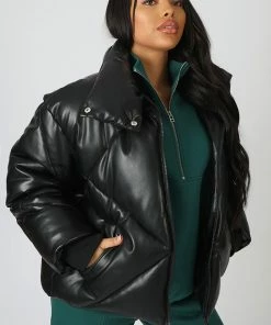 Kaiia CLOTHING PU QUILTED PUFFER JACKET BLACK 11 Kaiia CLOTHING PU QUILTED PUFFER JACKET BLACK