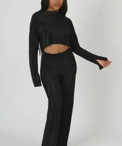 Kaiia PLISSE CROP TOP BLACK