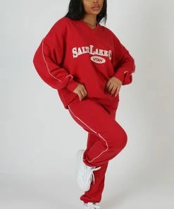 Kaiia CLOTHING 90'S PIPING DETAIL JOGGER RED