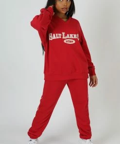 Kaiia CLOTHING 90'S PIPING DETAIL JOGGER RED