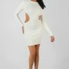 Kaiia RIBBED CUT OUT WAIST DRESS IVORY CLOTHING